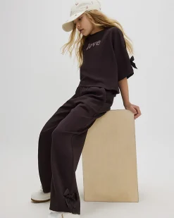 Girls Brown Wide Leg Premium Bow Trousers
