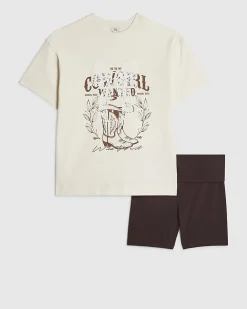 Girls Cream Cowgirl Cycle Shorts Set