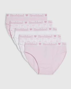 Girls Pink Bow Print Pack Of 5 Briefs