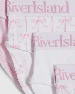 Girls Pink Bow Print Pack Of 5 Briefs