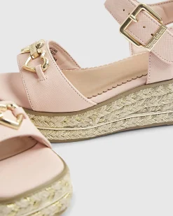 Girls Pink Heart Snaffle Wedge Sandals