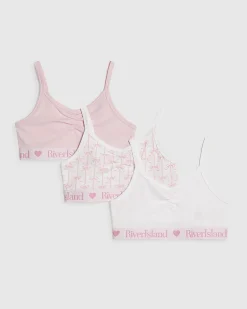 Girls Pink Ruched Bow Pack Of 3 Crop Tops