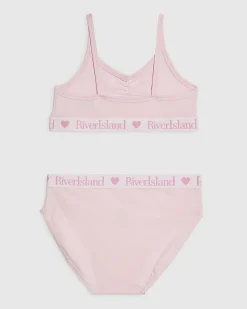Girls Pink Ruched Crop Top And Brief Set