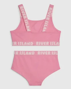 Girls Pink Strappy Crop and Brief Set