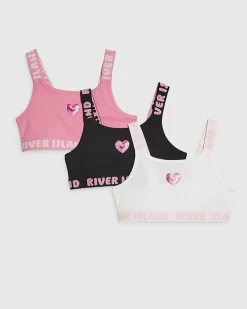 Girls Pink Strappy Pack Of 3 Crop Tops