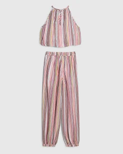 Girls Pink Stripe Hareem Top Set