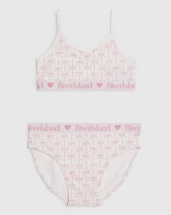 Girls White Bow Crop Top And Brief Set