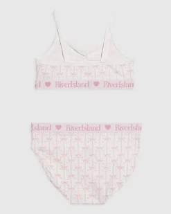 Girls White Bow Crop Top And Brief Set