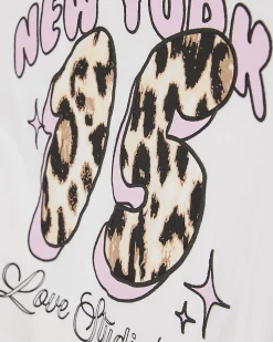 Girls White Bubble Hem NY T-Shirt