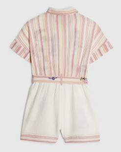 Girls White Embroidered Floral Playsuit