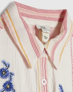 Girls White Embroidered Floral Playsuit