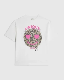 Girls White Leopard Smile T-Shirt