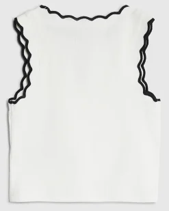 Girls White Scallop Trim Tank Top
