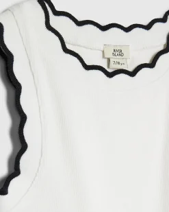 Girls White Scallop Trim Tank Top