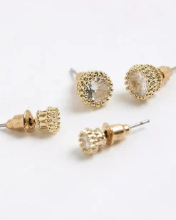 Gold 2 Pack Diamond Simulant Stud Earrings