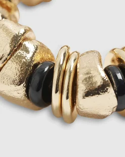 Gold and Black Nugget Stretch Bracelet