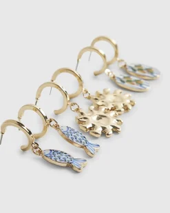 Gold and Ceramic Charm Multipack Earrings