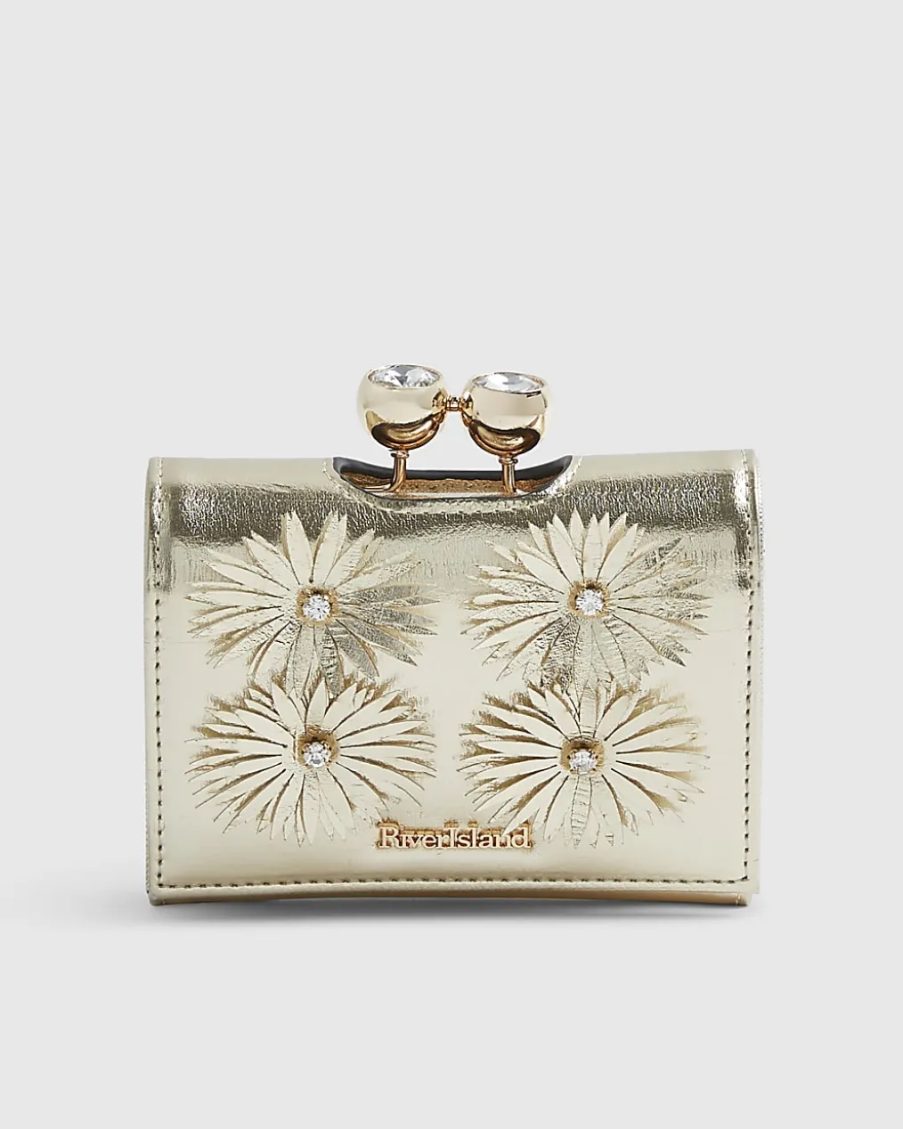 Gold Applique Flower Clip Top Purse