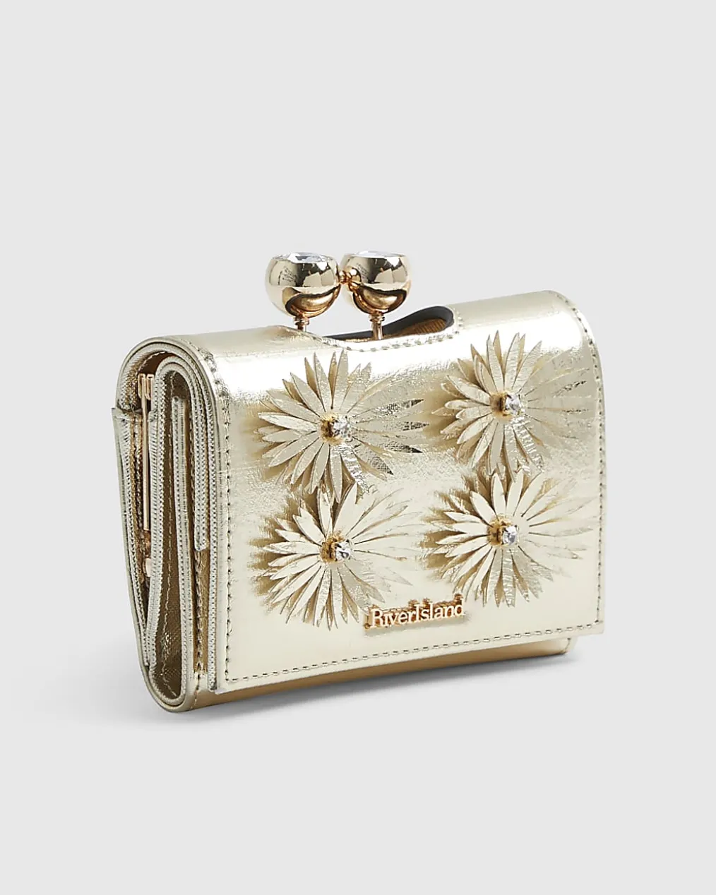 Gold Applique Flower Clip Top Purse