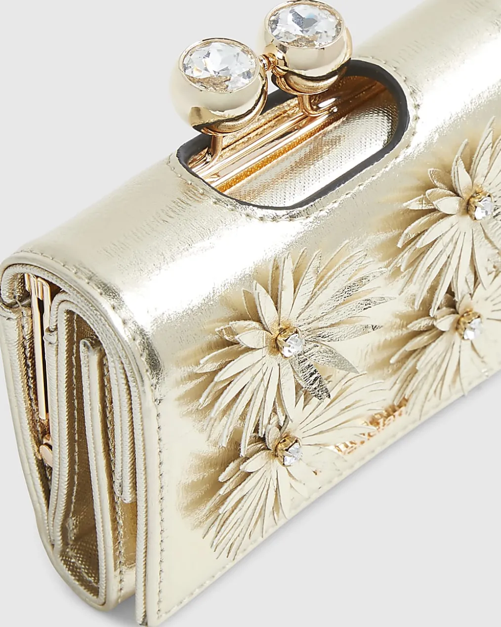 Gold Applique Flower Clip Top Purse