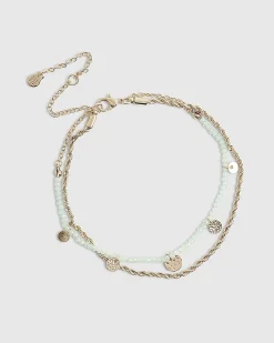 Gold beaded coin detail 2 pack anklets