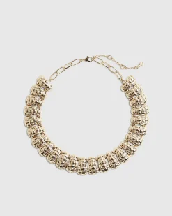 Gold Beaten Link Collar Necklace