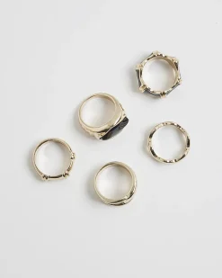 Gold Black Stone Ring Multipack