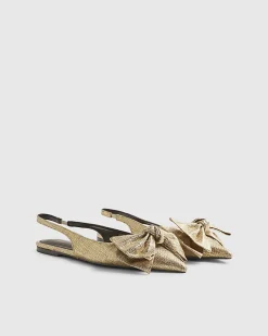 Gold Bow Slingback Pumps