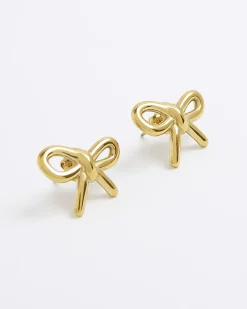Gold Bow Stud Earrings