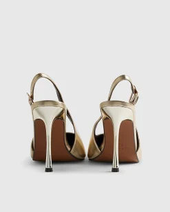Gold Buckle Sling Back Court Heels