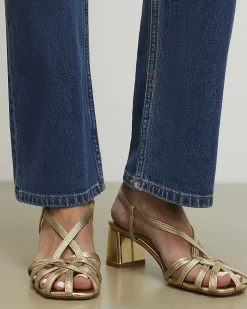 Gold Caged Block Heel Sandals