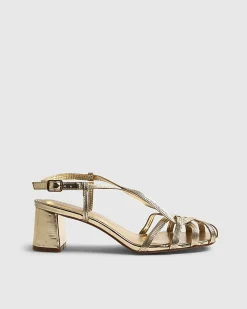 Gold Caged Block Heel Sandals