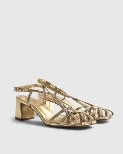 Gold Caged Block Heel Sandals