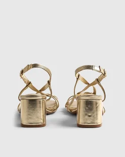 Gold Caged Block Heel Sandals