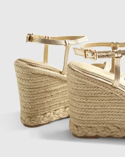 Gold Caged Wedge Heel Sandals