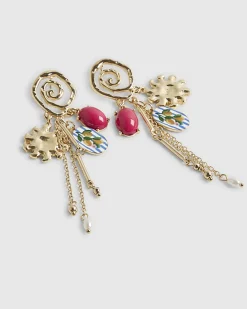 Gold Ceramic Cluster Drop Earrings