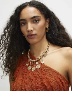 Gold coin collar necklace