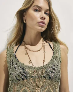 Gold coin heart layered necklace
