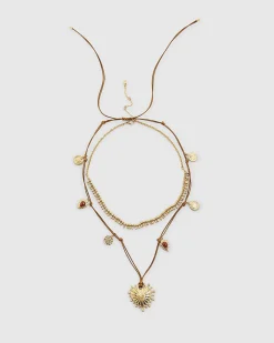 Gold coin heart layered necklace