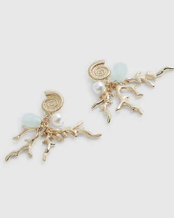Gold Coral Charm Drop Earrings