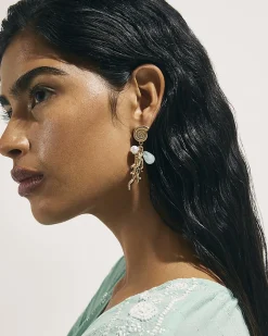 Gold Coral Charm Drop Earrings