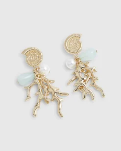 Gold Coral Charm Drop Earrings