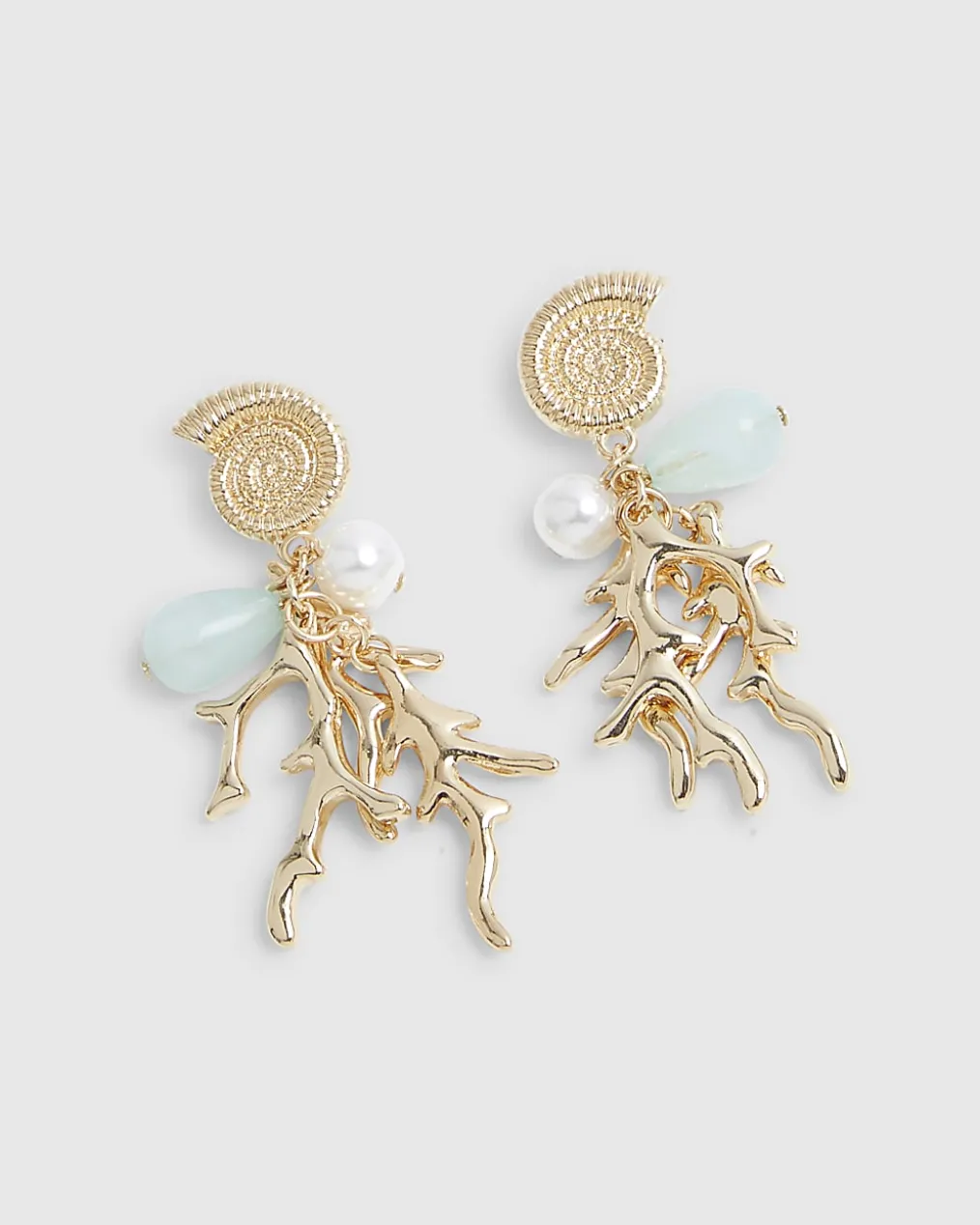 Gold Coral Charm Drop Earrings