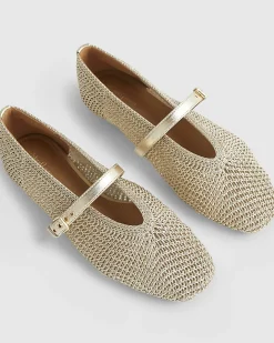 Gold Crochet MaryJane Flat Ballet Pumps