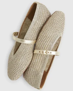 Gold Crochet MaryJane Flat Ballet Pumps