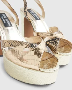 Gold Cross Strap Platform Heels