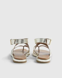 Gold Cross Strap Toe Thong Sandals
