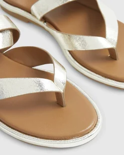 Gold Cross Strap Toe Thong Sandals