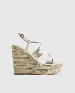 Gold Cross Strap Wedge Sandals