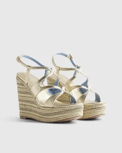 Gold Cross Strap Wedge Sandals